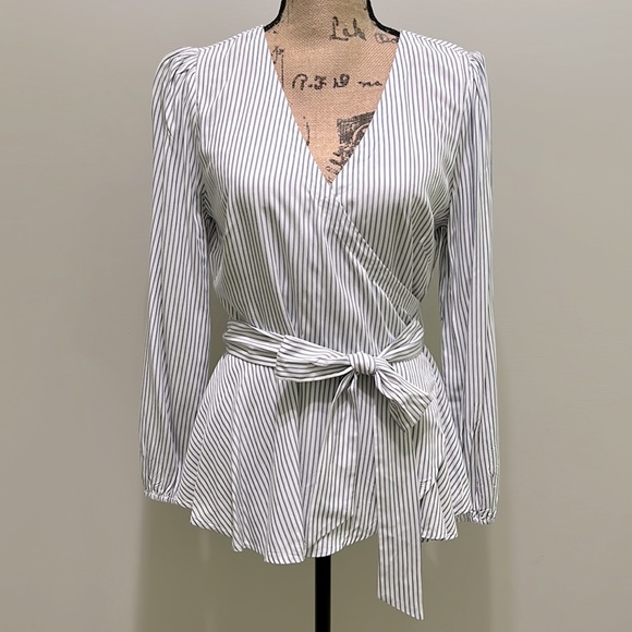 LOFT Tops - Loft Brand. Size Small. Wrap Around Blue & White Stripe Women’s Blouse.